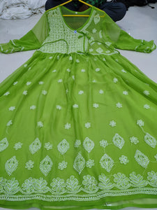 Chikankari Gown with bow knot