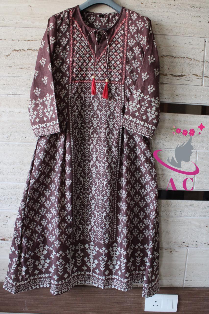 Cotton Silk Printed Stitched Kurti with Palazzo