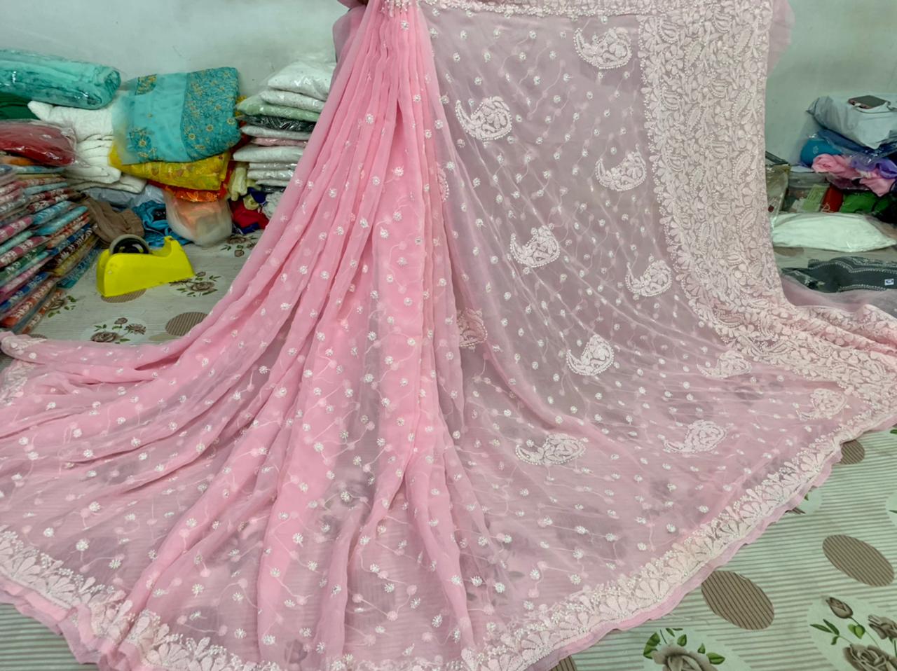 Georgette Sarees with resham keel work