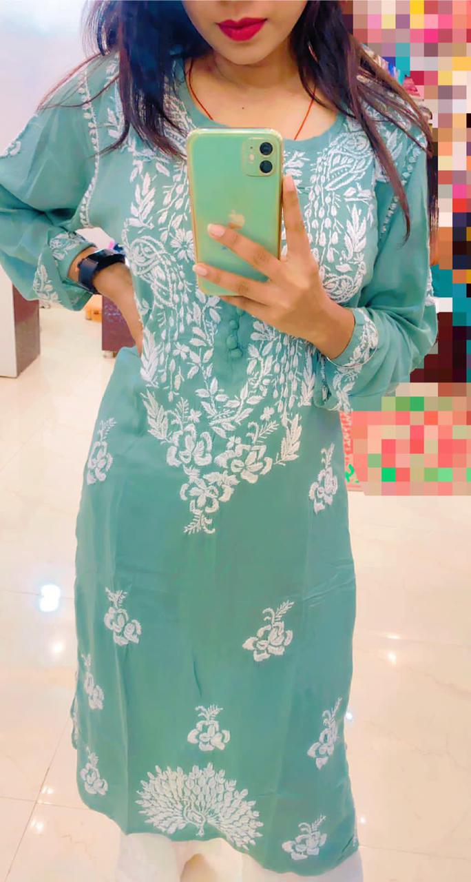 Chikankari Kurti Pant with peacock design