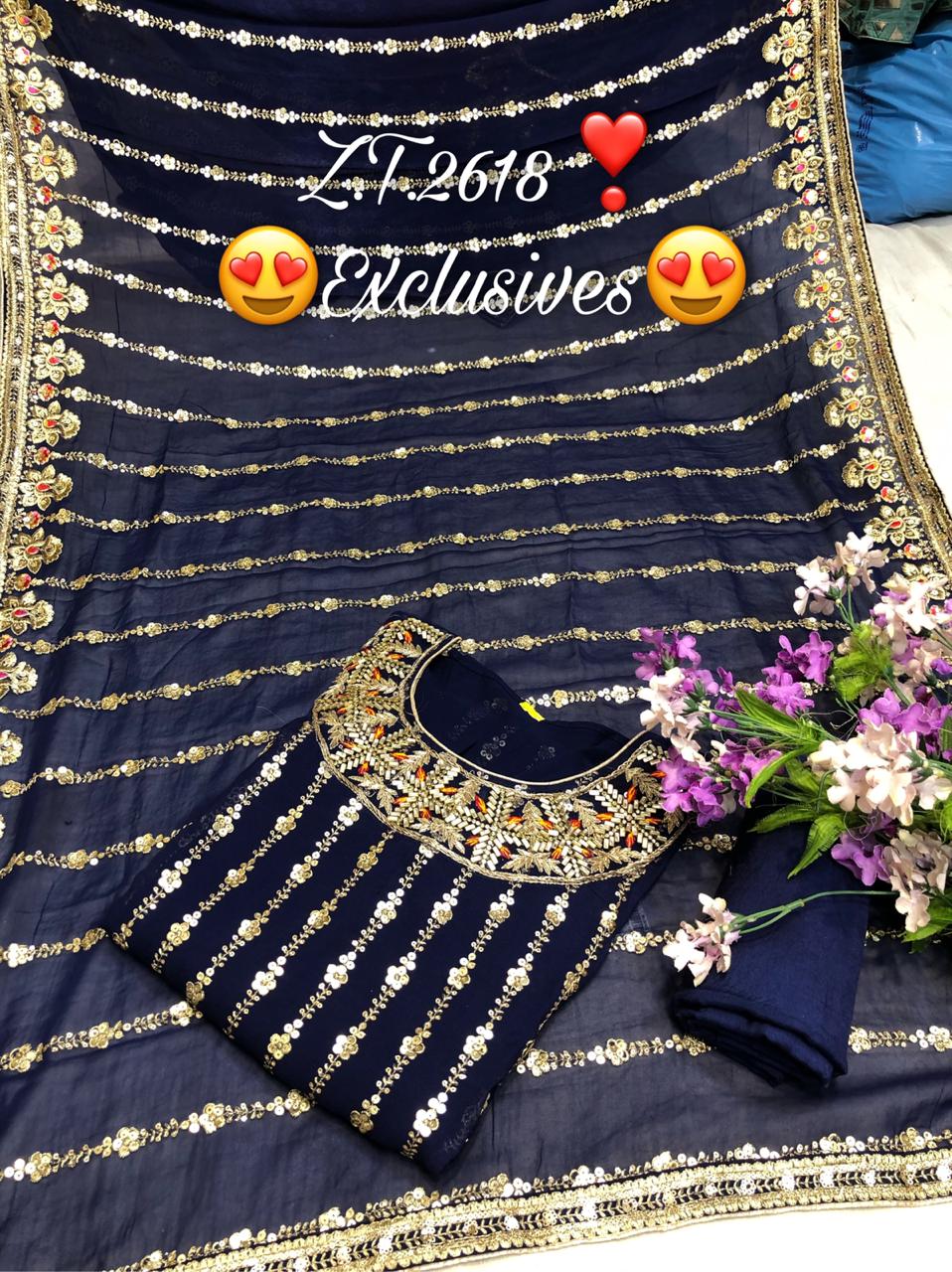Georgette with Zari thread and Sequins work