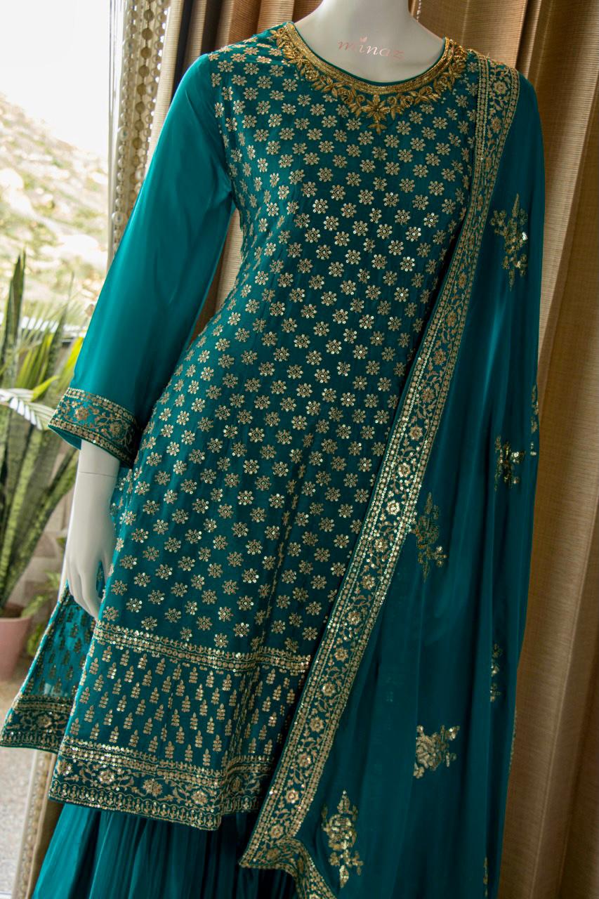 Beautiful Chinnon Short Anarkali with Garara