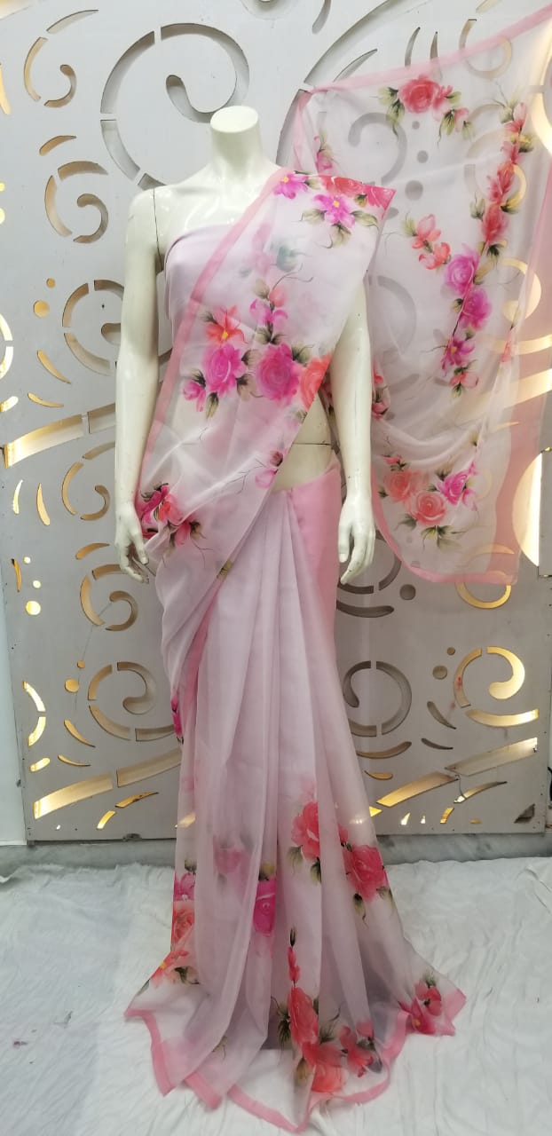 Stunning Hand Painted Organza Sarees