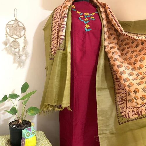 Cotton Silk Kurta with Tussar Silk Dupatta