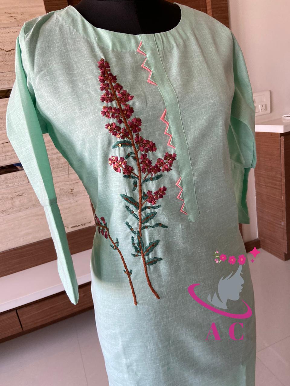 AC Cotton Stitched Embroidered Kurti