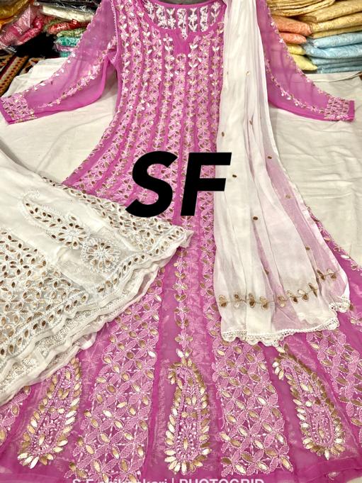 Chikankari Anarkali Sharara with gotta patti work