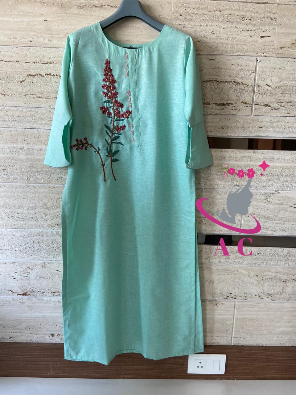 AC Cotton Stitched Embroidered Kurti