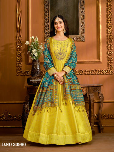 Taffeta Silk Gown with Dupatta