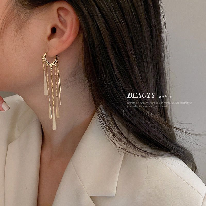 Gold Electroplated Buckle Long Earrings