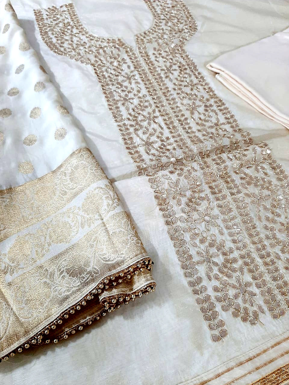 Chanderi Shirt with Gotta work, Benarsi Silk Dupatta n Shantoon Bottom
