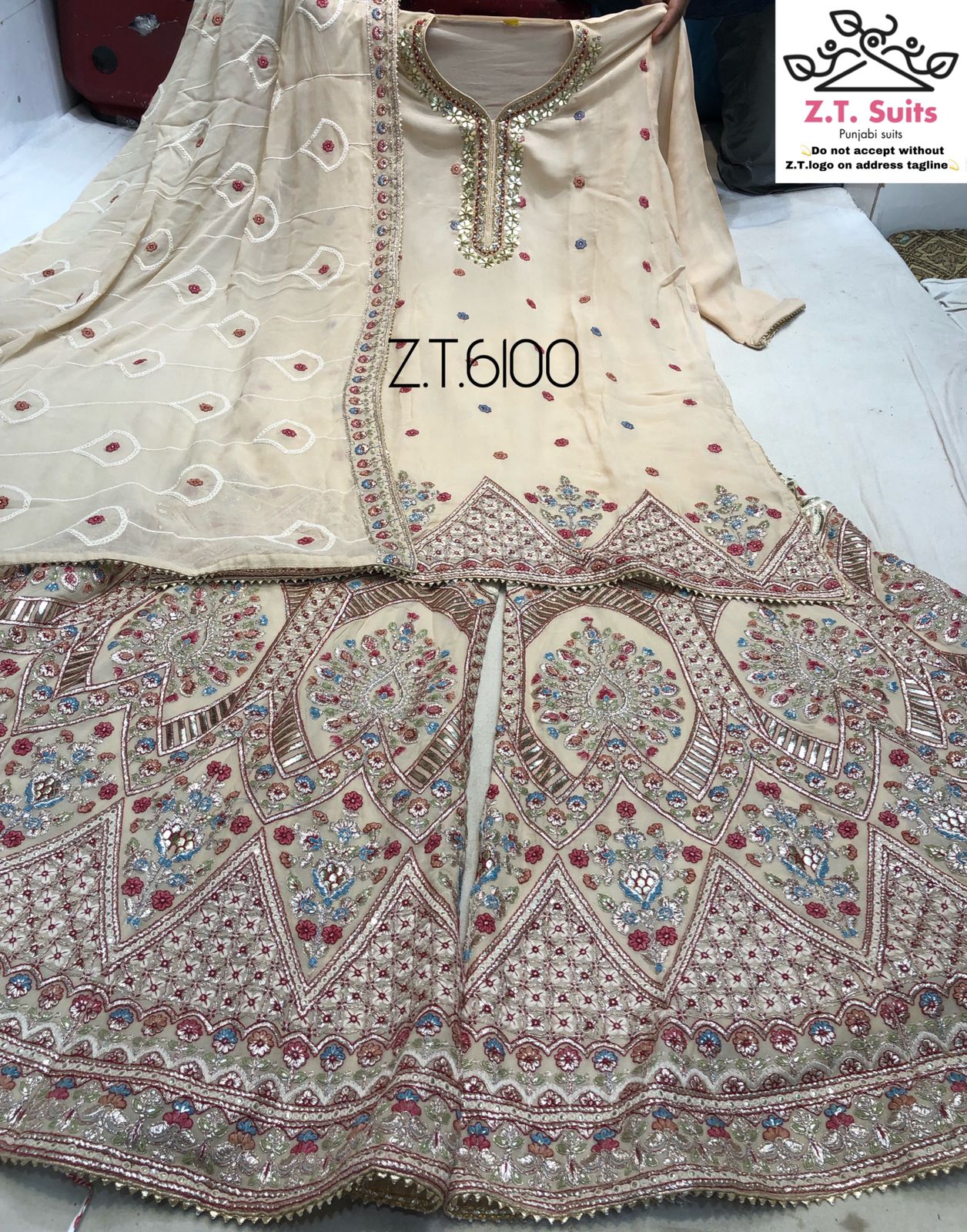 Georgette Sharara Set with heavy embroidery