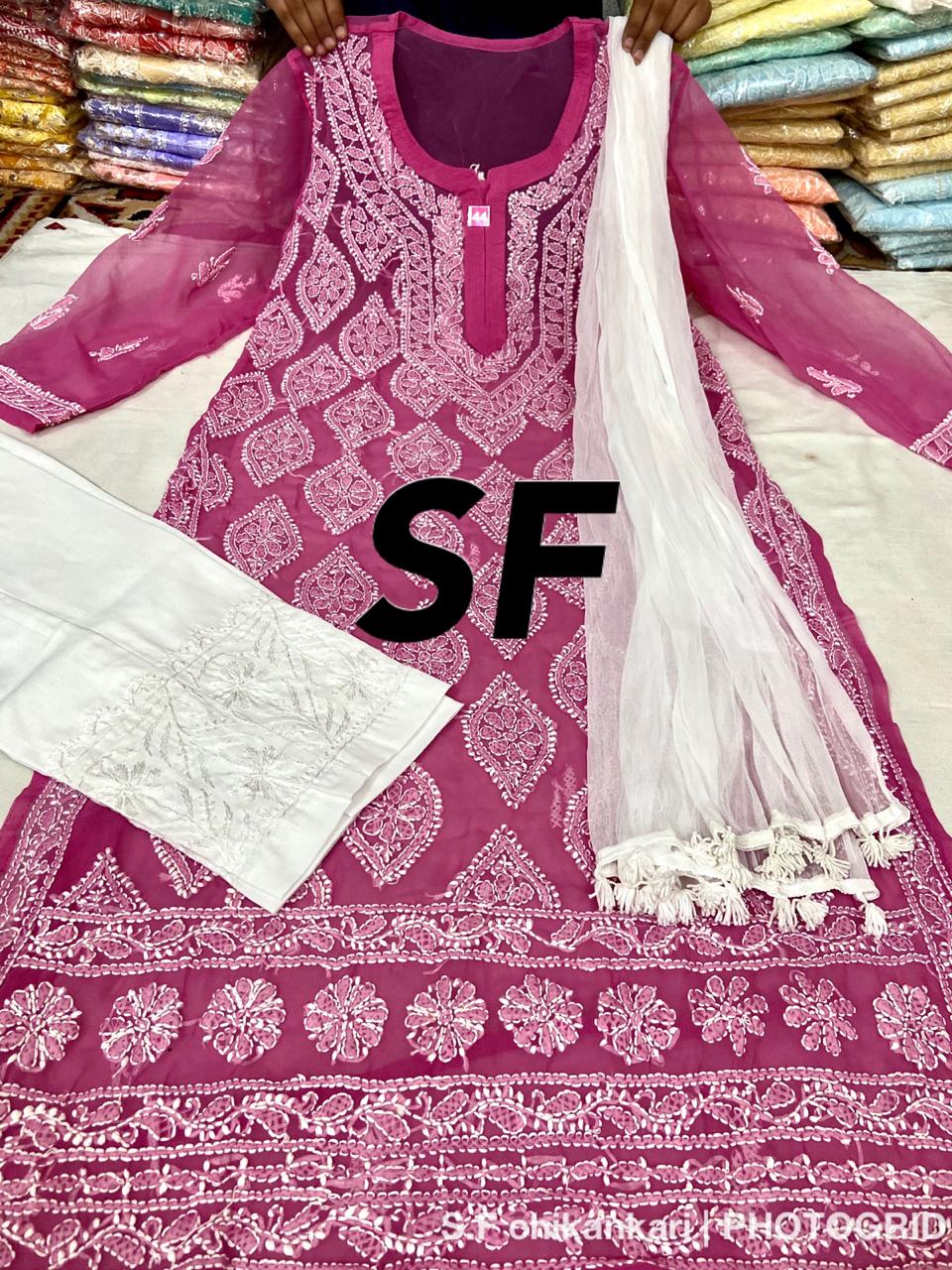 Chikankari Kurti Pant with Barfi Boota Embroidery