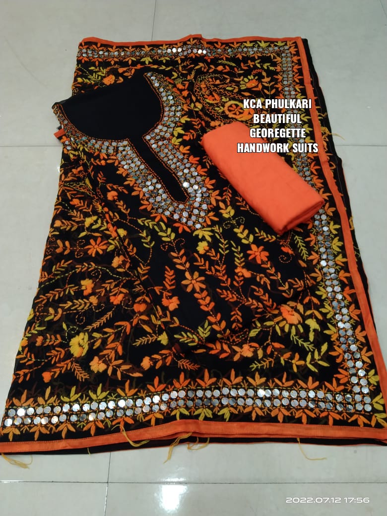 Georgette Kantha Work Embroidered Suits