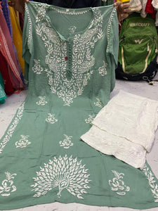 Chikankari Kurti Pant with peacock design