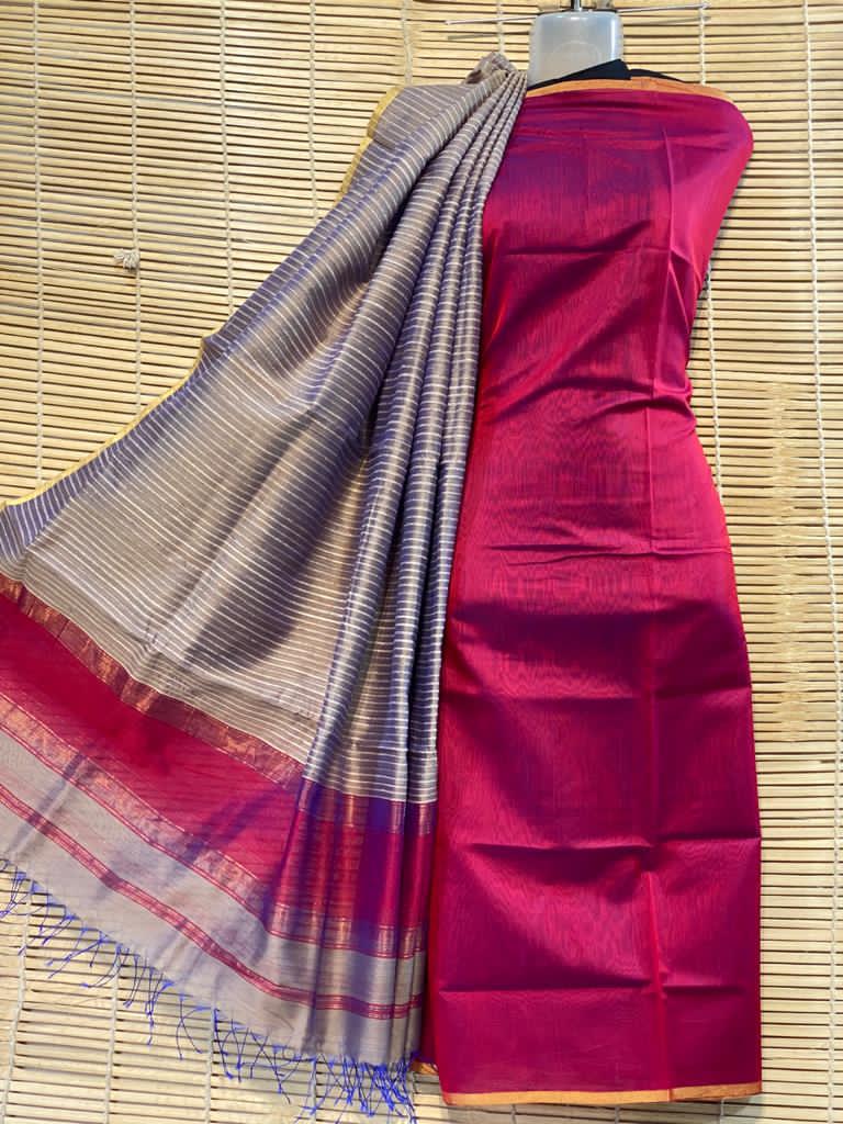 Maheshwari Cotton Silk Top with Jute Dupatta