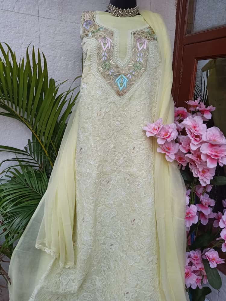 Exquisite Chikankari Suits with Parsi Gara Embroidery