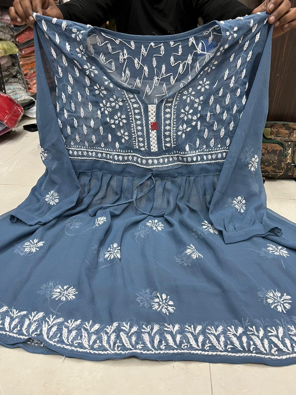 Georgette Chikankari Short Kurtis/Tops