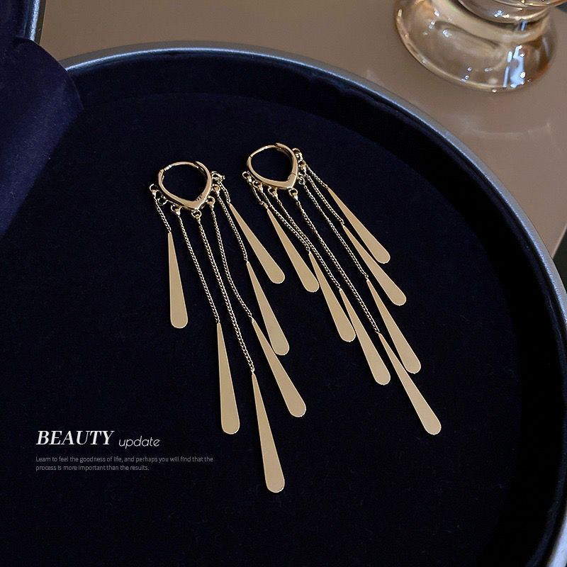 Gold Electroplated Buckle Long Earrings