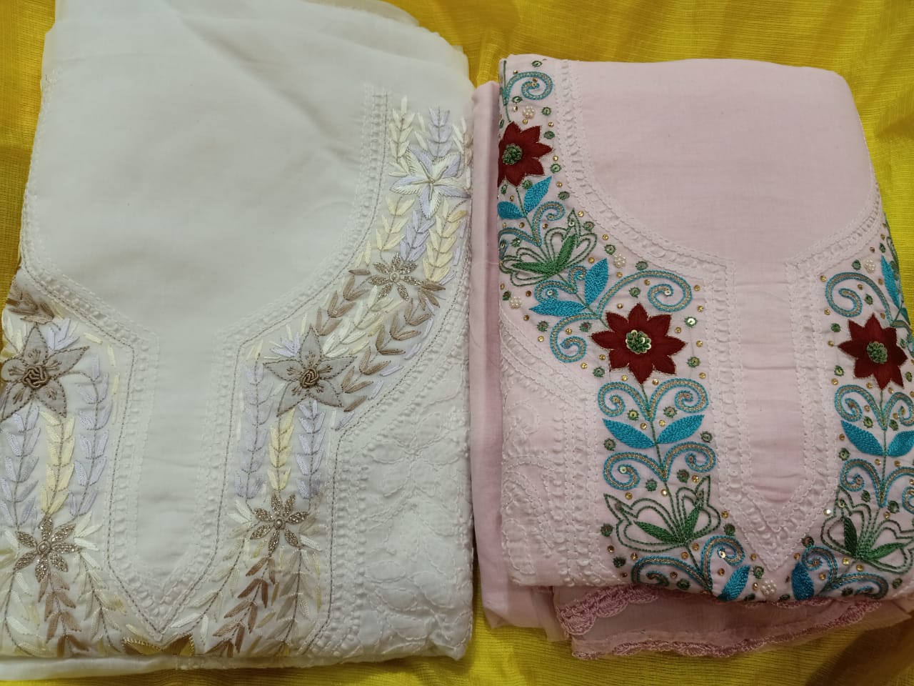 Exquisite Chikankari Suits with Parsi Gara Embroidery