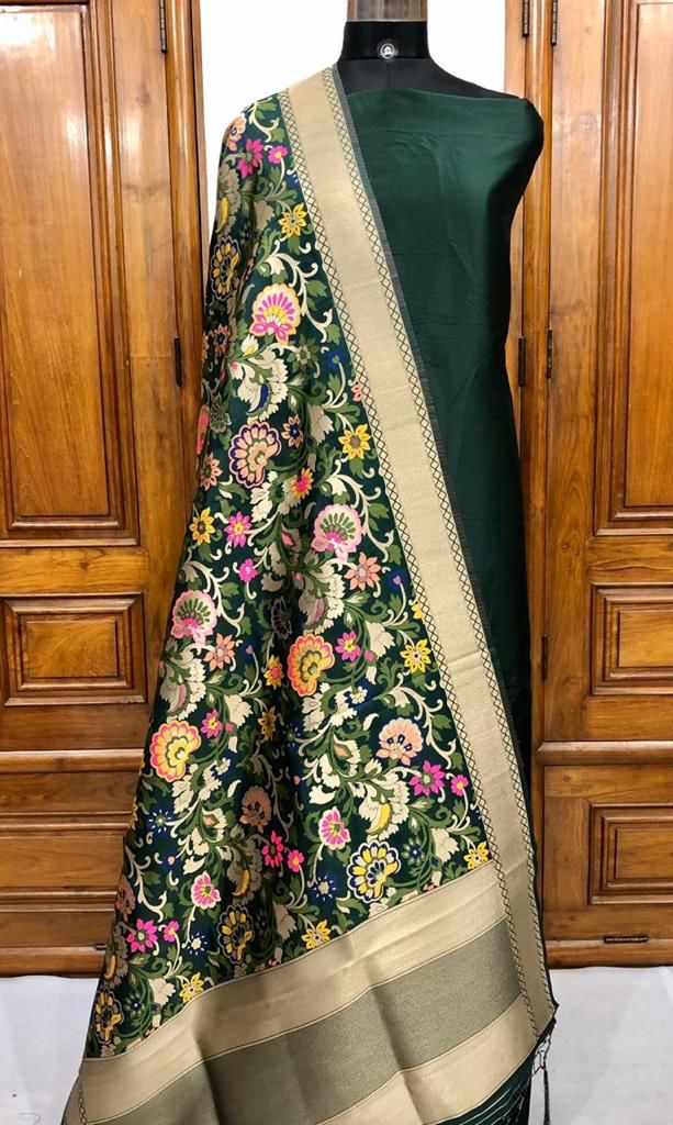 Plain Silk Suit with Benarsi Weaving Dupatta