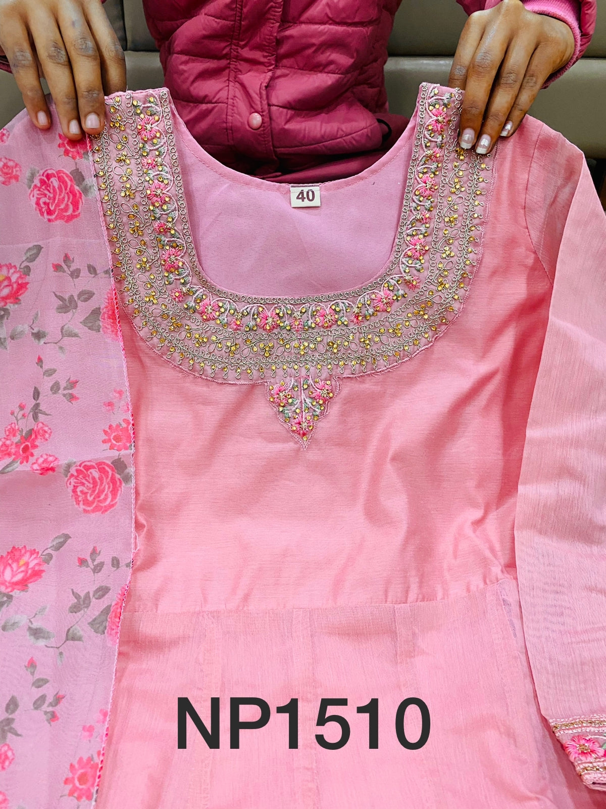 Pretty Chanderi Anarkali with swarovski and embroidery
