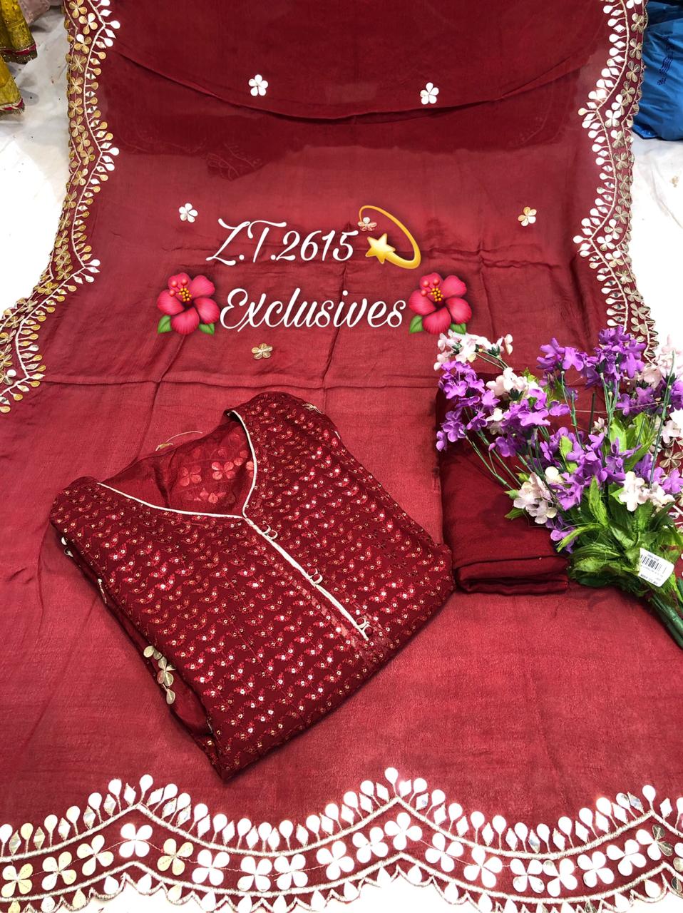 Chinnon Silk Suit with badla work
