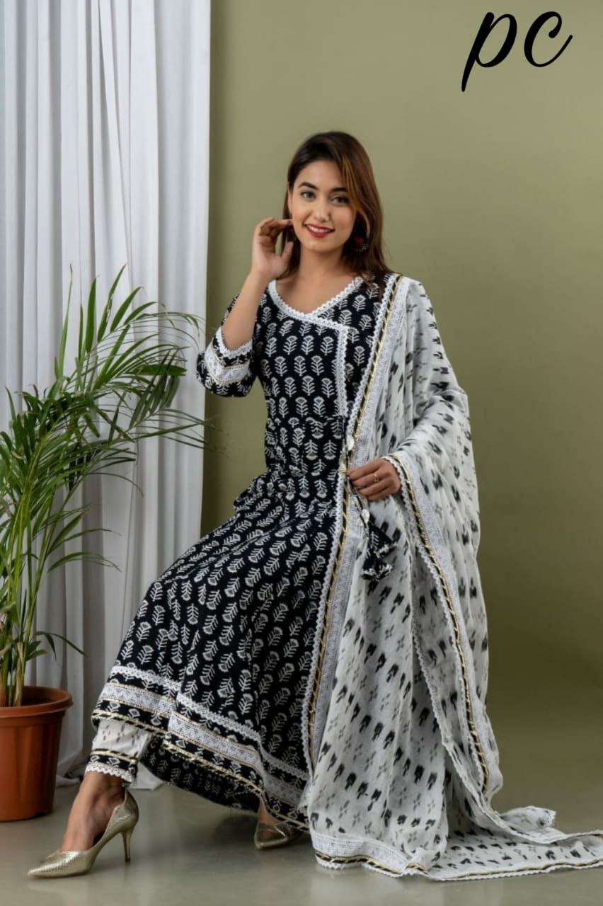 Block Print Anarkali Kurti with Pant