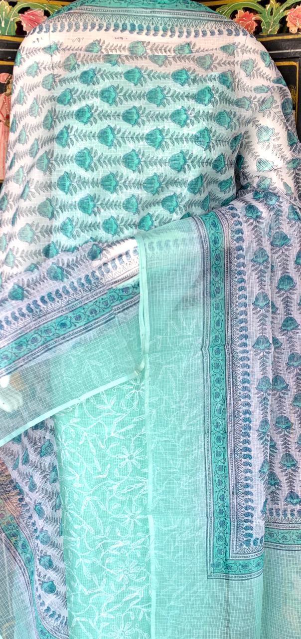 Kota Doriya Shirt with Jall Embroidery and block print Dupatta n Bottom
