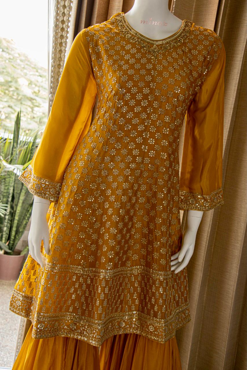 Beautiful Chinnon Short Anarkali with Garara
