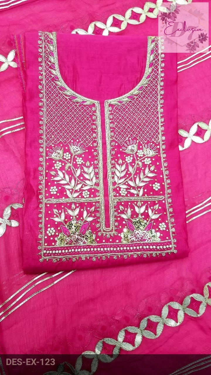 Chanderi Shirt with Gotta work, Chiffon Dupatta n Shantoon Bottom