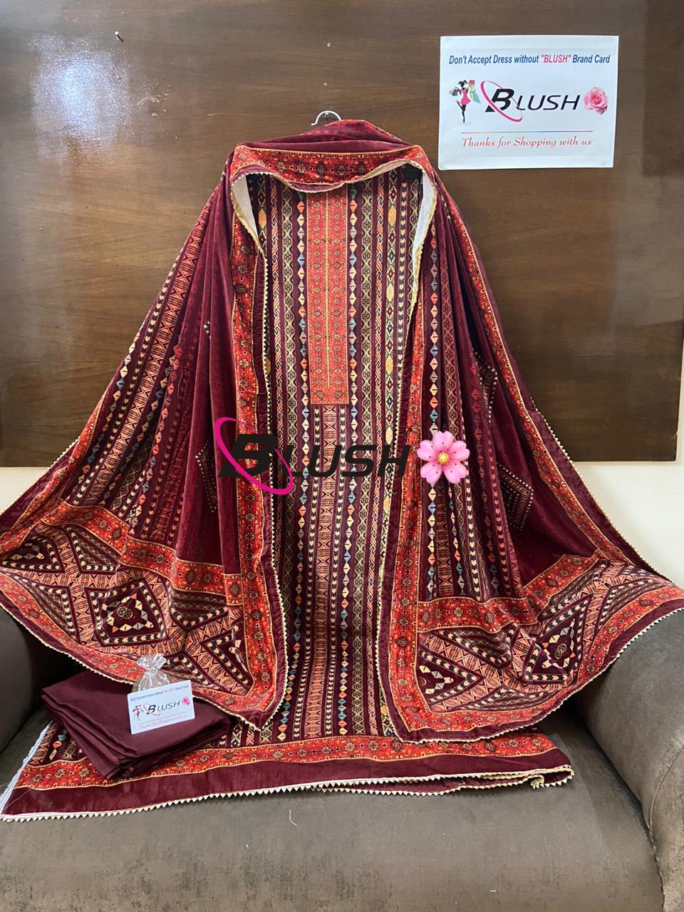 Velvet Digital Print Top n Stole with Pashmina Bottom