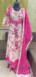 Pink Cotton Anarkali Kurti with Pant (KB)