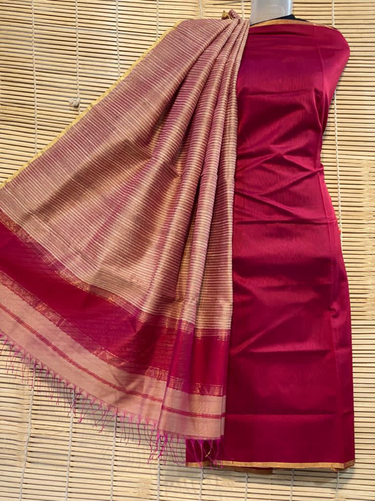 Maheshwari Cotton Silk Top with Jute Dupatta