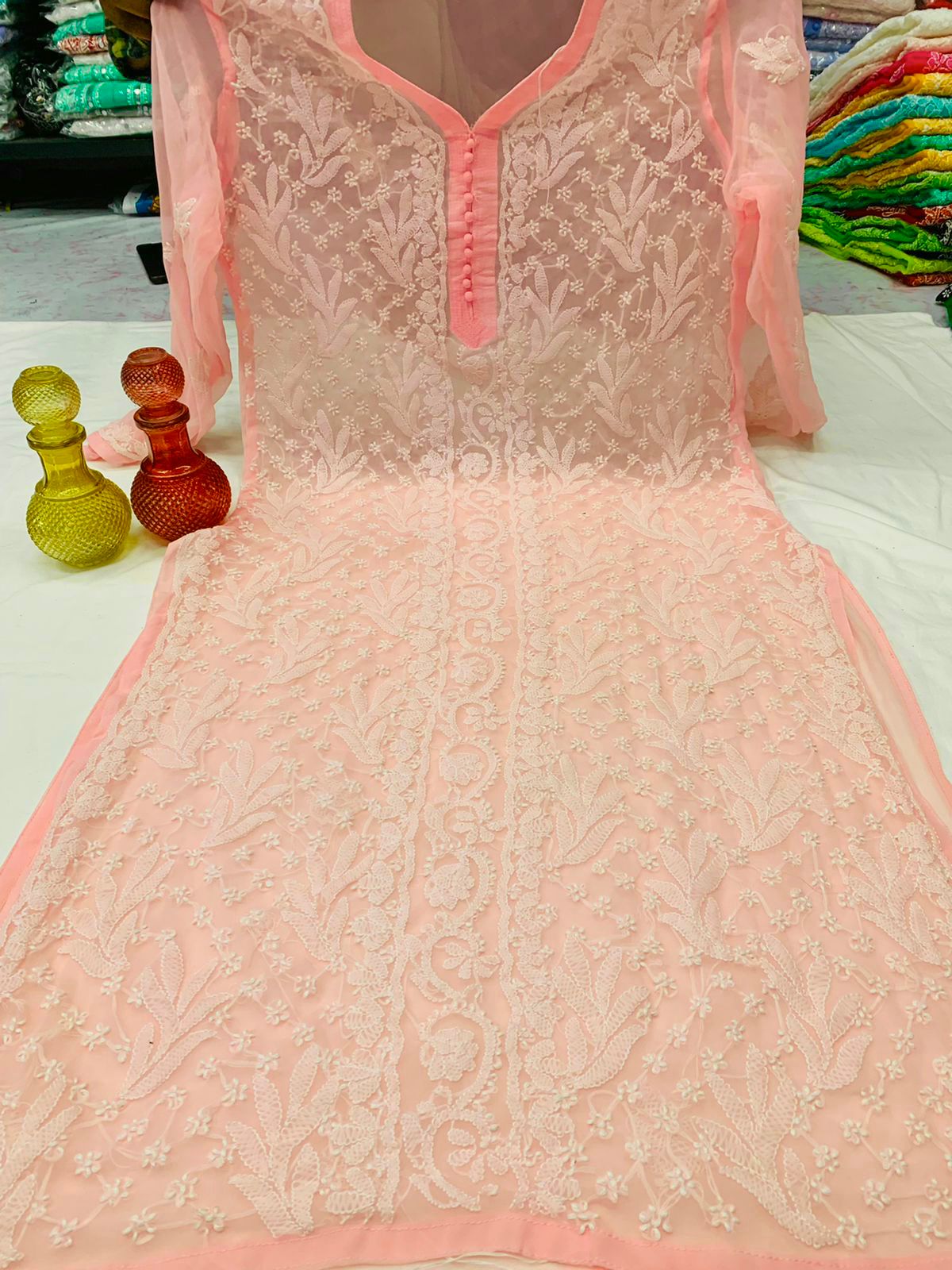 Georgette Chikankari Long Kurtis