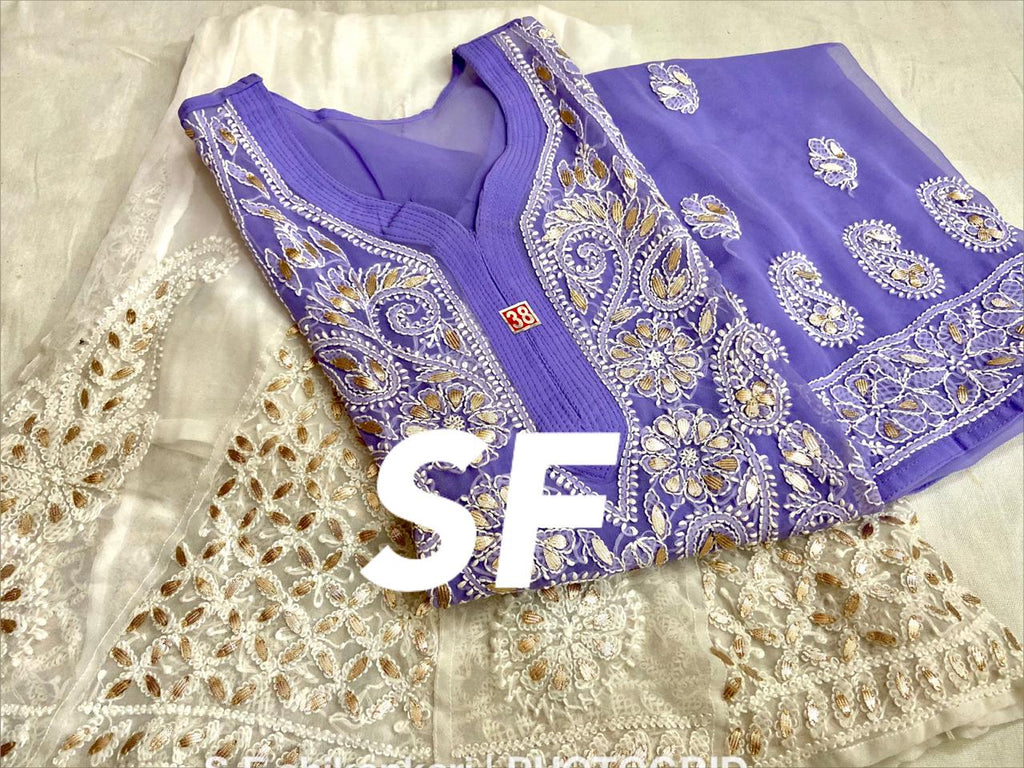 Chikankari Kurti Sharara with gotta patti work