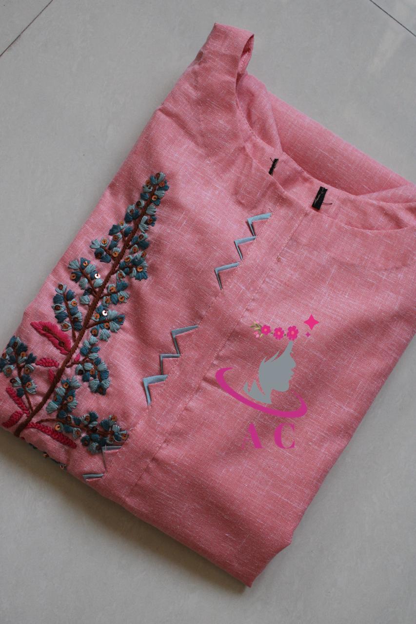 AC Cotton Stitched Embroidered Kurti