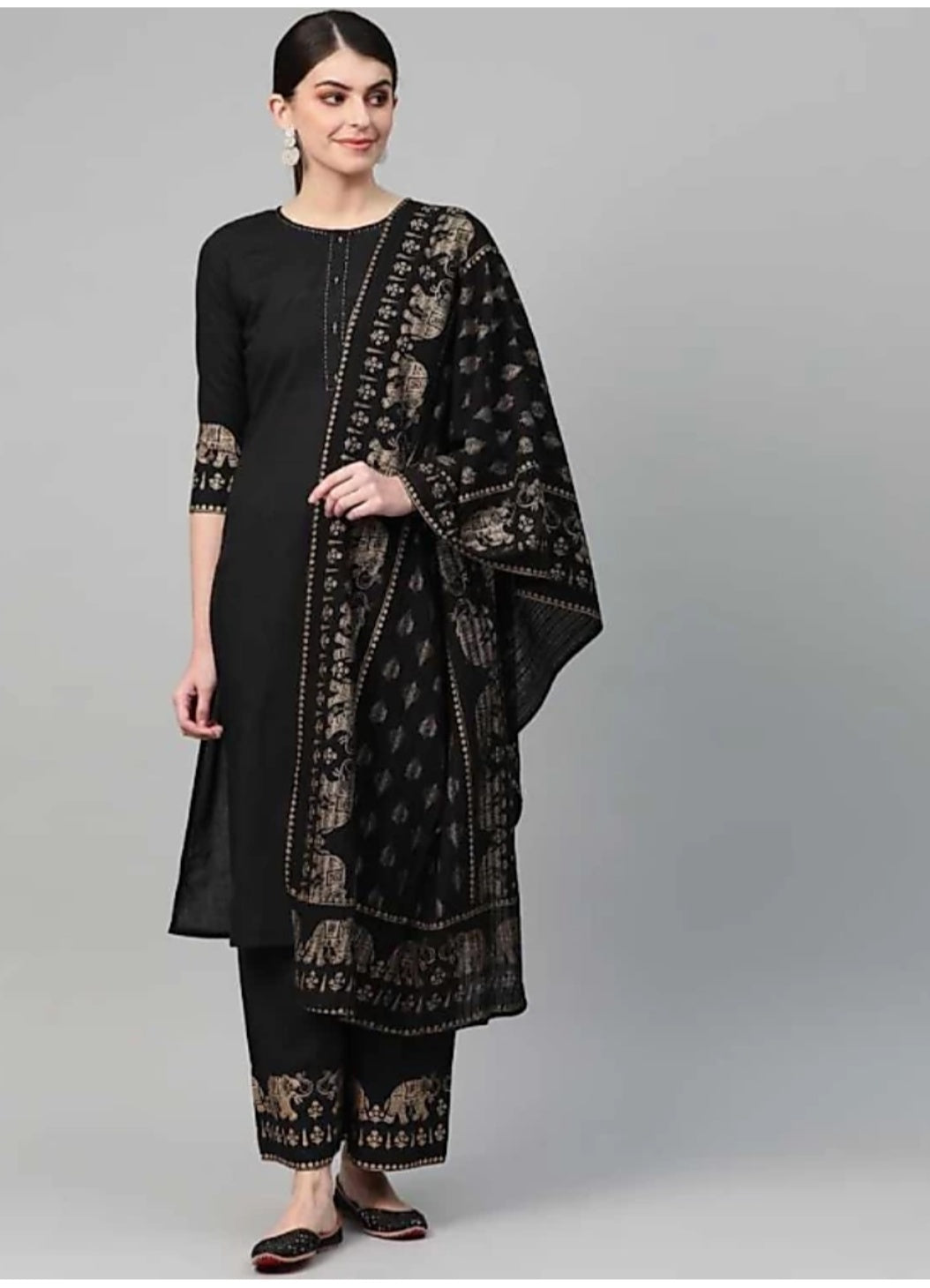Gold Print Kurta Pant Dupatta