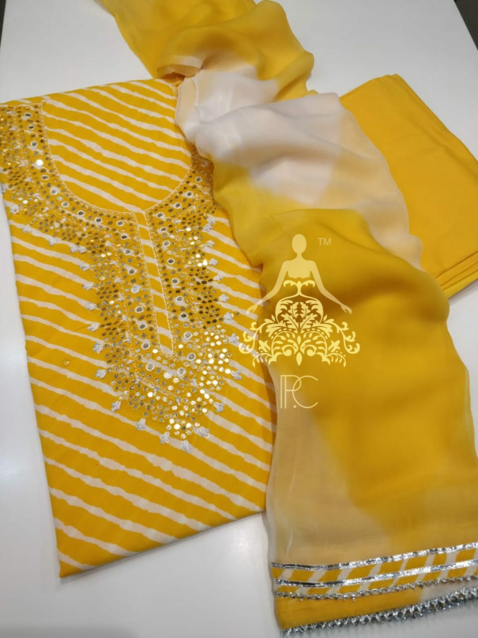Cotton Lehriya with Chiffon Dupatta