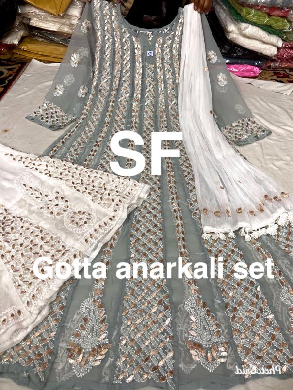Chikankari Anarkali Sharara with gotta patti work