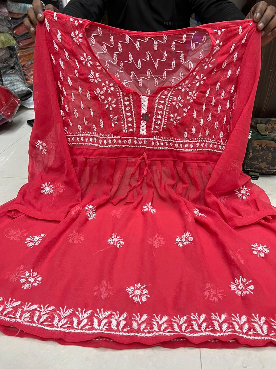Georgette Chikankari Short Kurtis/Tops