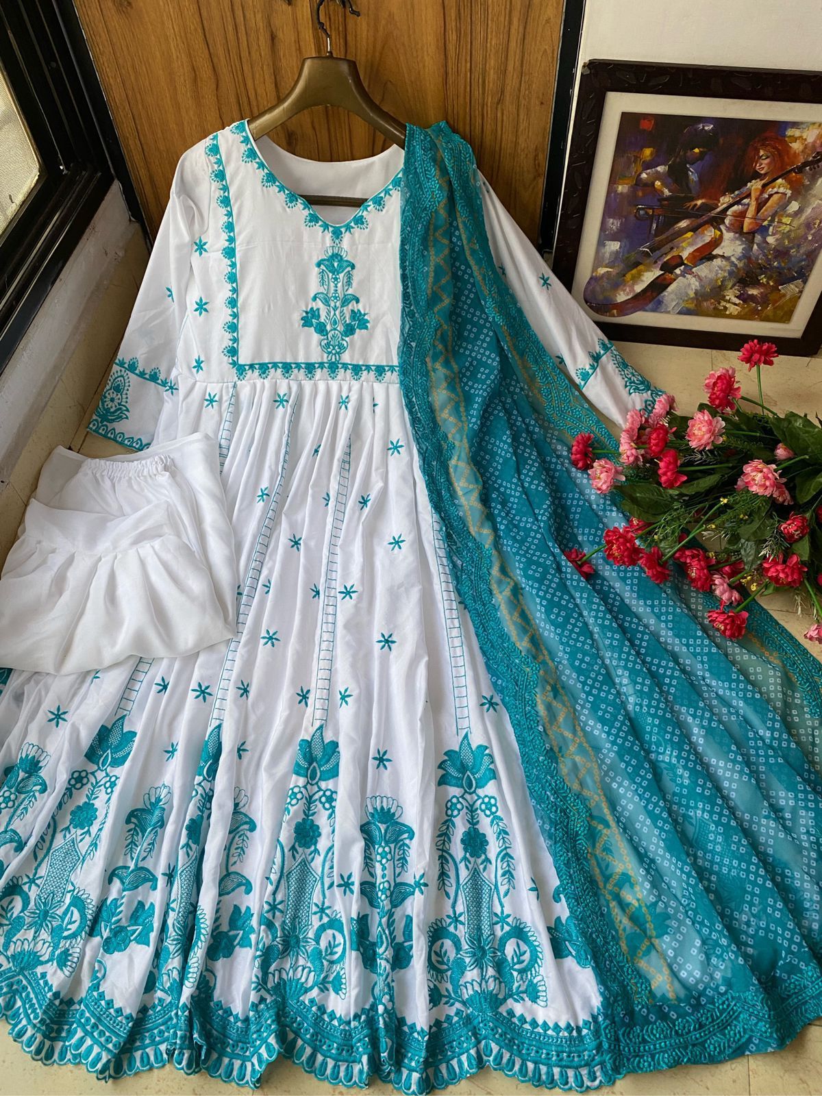 Embroidered Butter Silk Gown Palazzo