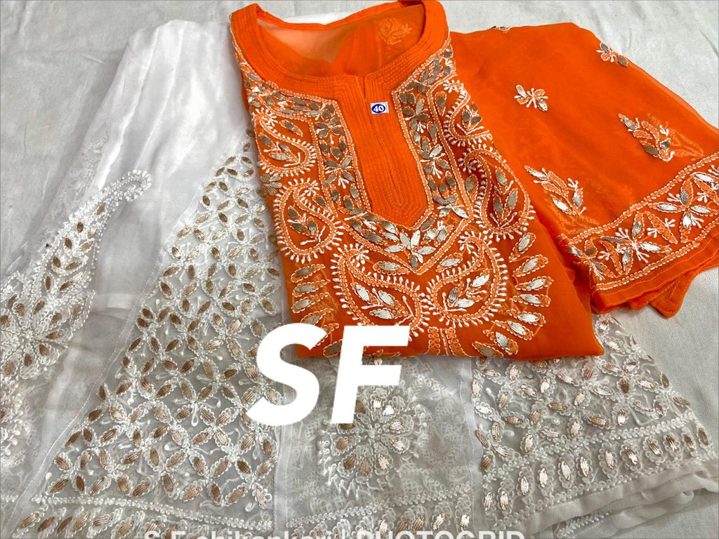 Chikankari Kurti Sharara with gotta patti work