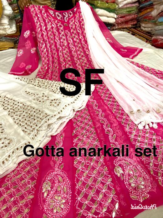 Chikankari Anarkali Sharara with gotta patti work
