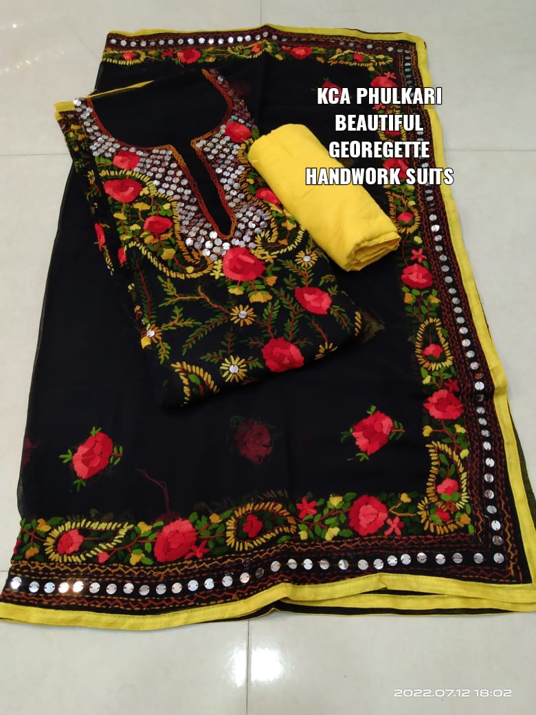 Georgette Kantha Work Embroidered Suits