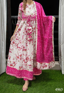 Pink Cotton Anarkali Kurti with Pant (KB)