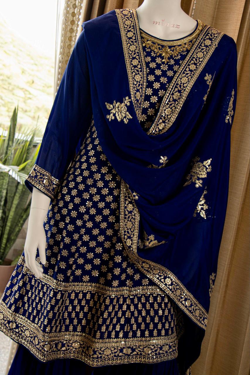 Beautiful Chinnon Short Anarkali with Garara