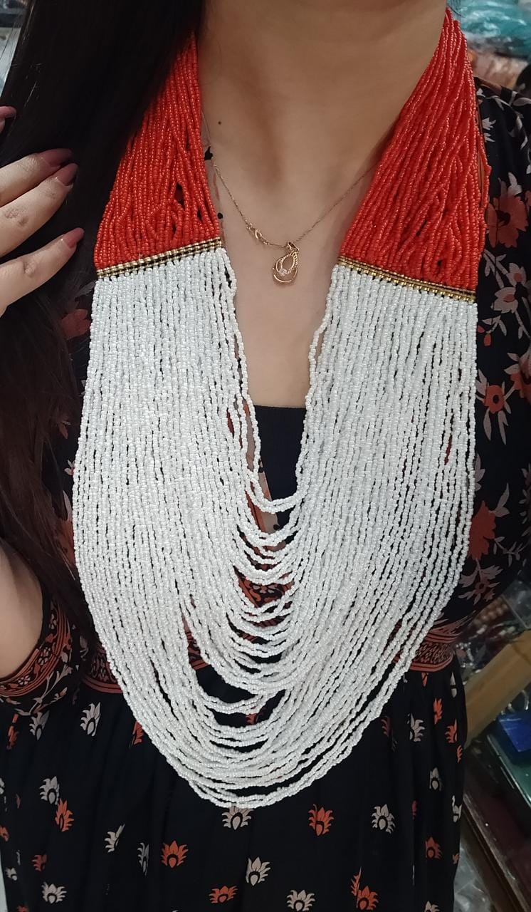 White n Red Beads Necklace