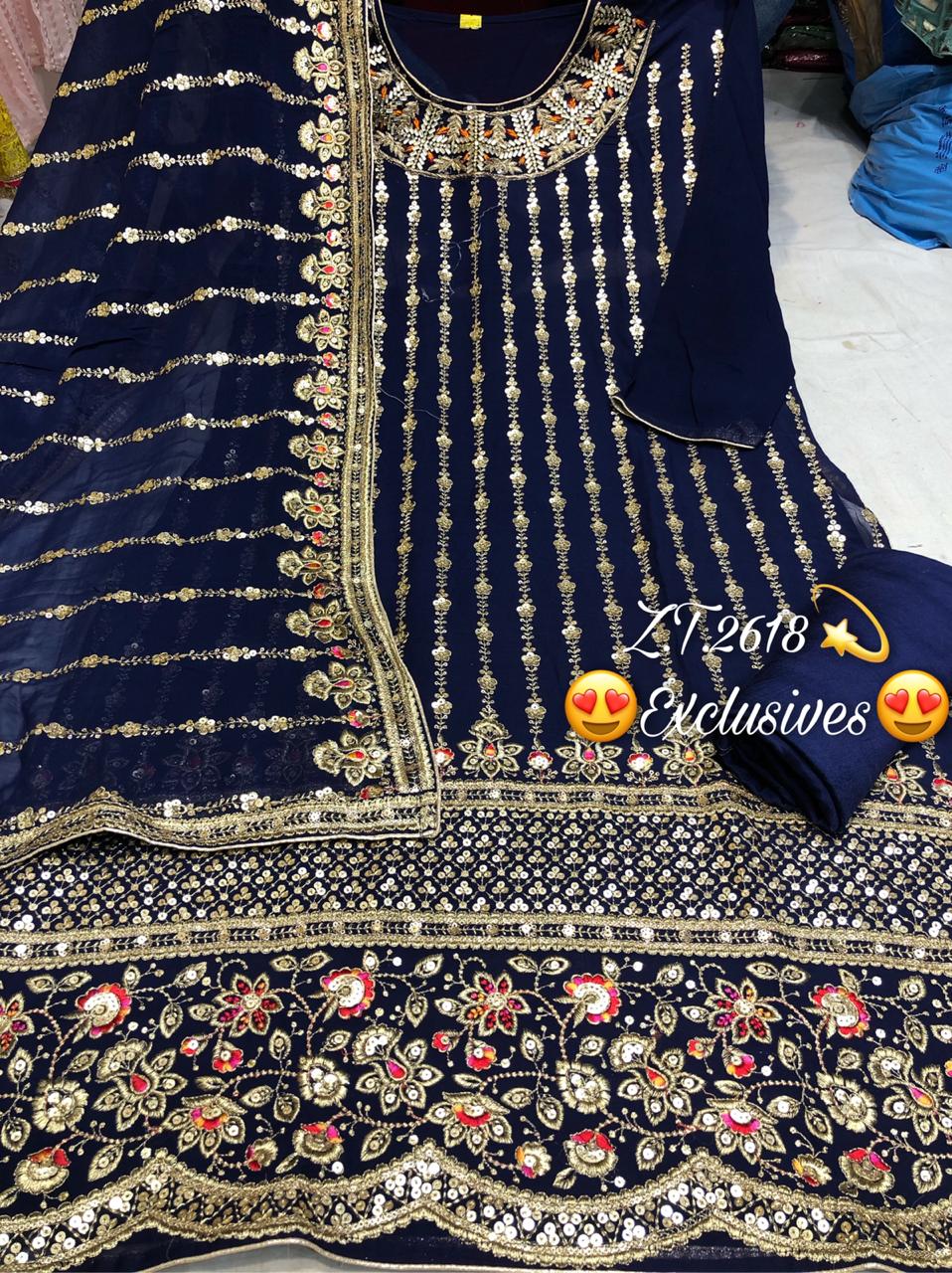 Georgette with Zari thread and Sequins work