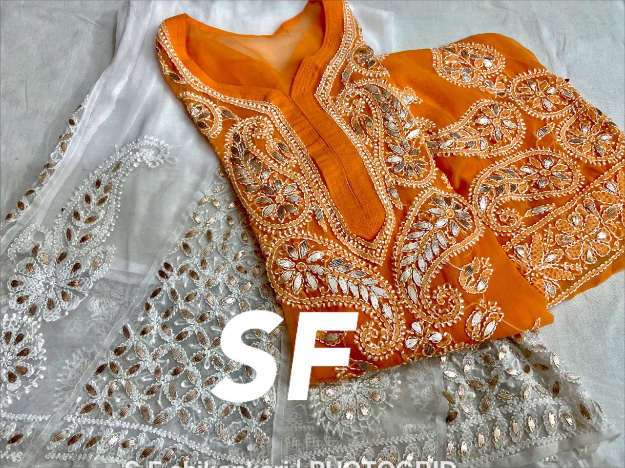 Chikankari Kurti Sharara with gotta patti work