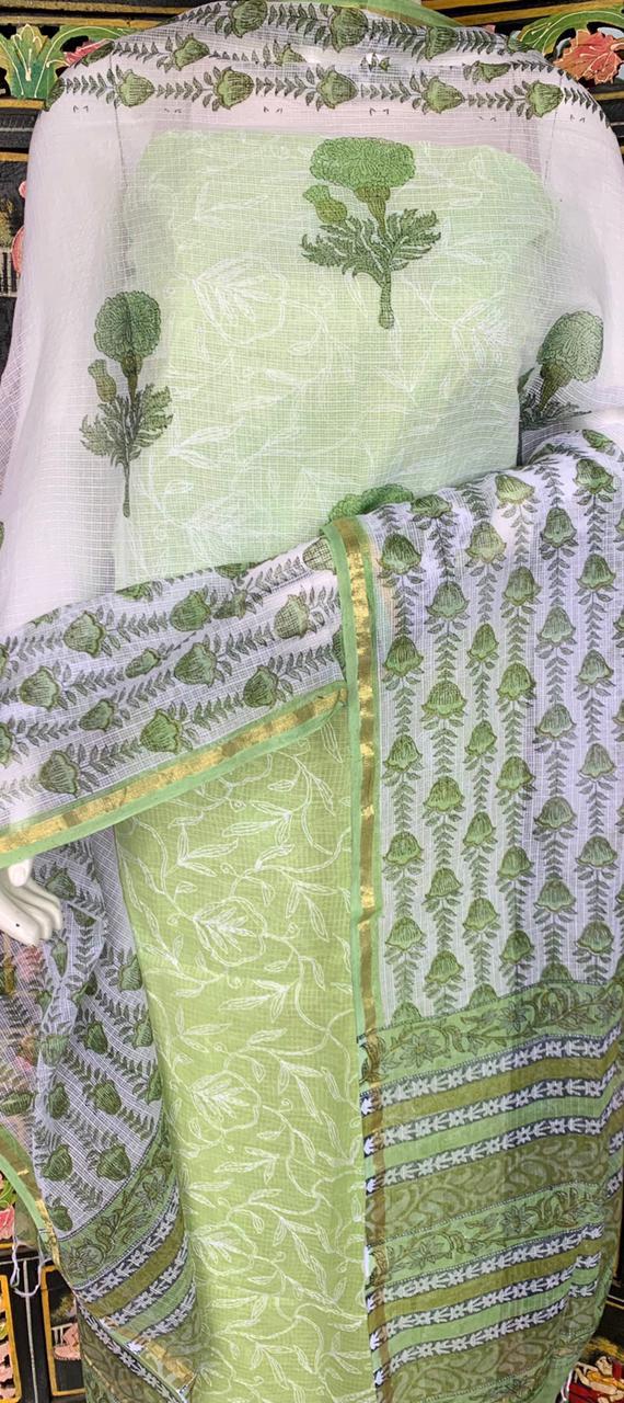 Kota Doriya Shirt with Jall Embroidery and block print Dupatta n Bottom